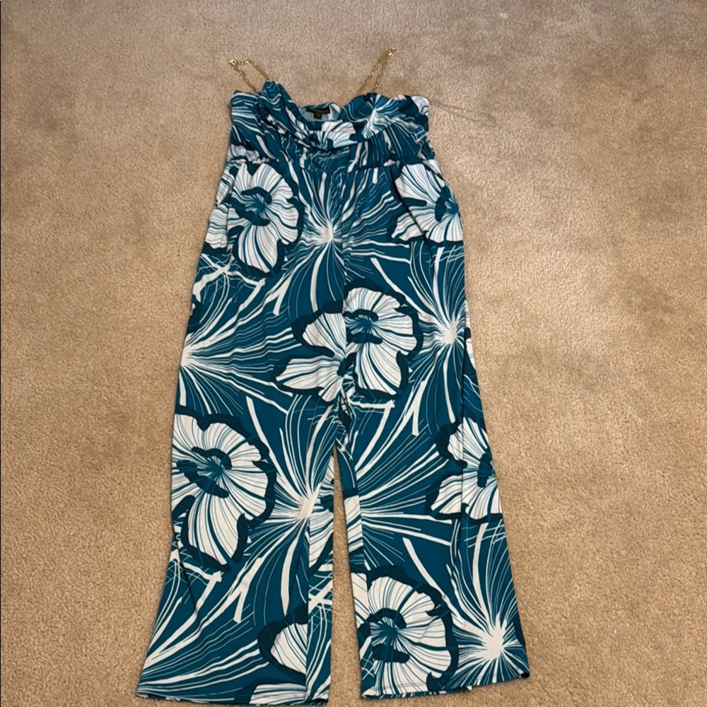 BOLD Elements Teal and White Floral Jumpsuit